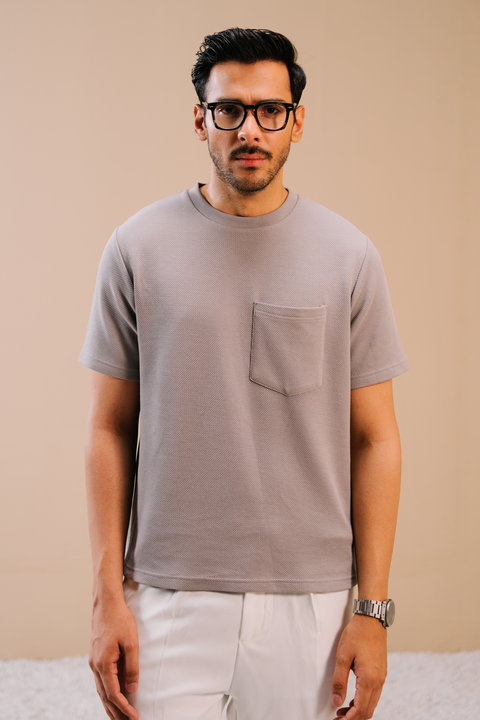 Textured Regular Fit Tee - Grey