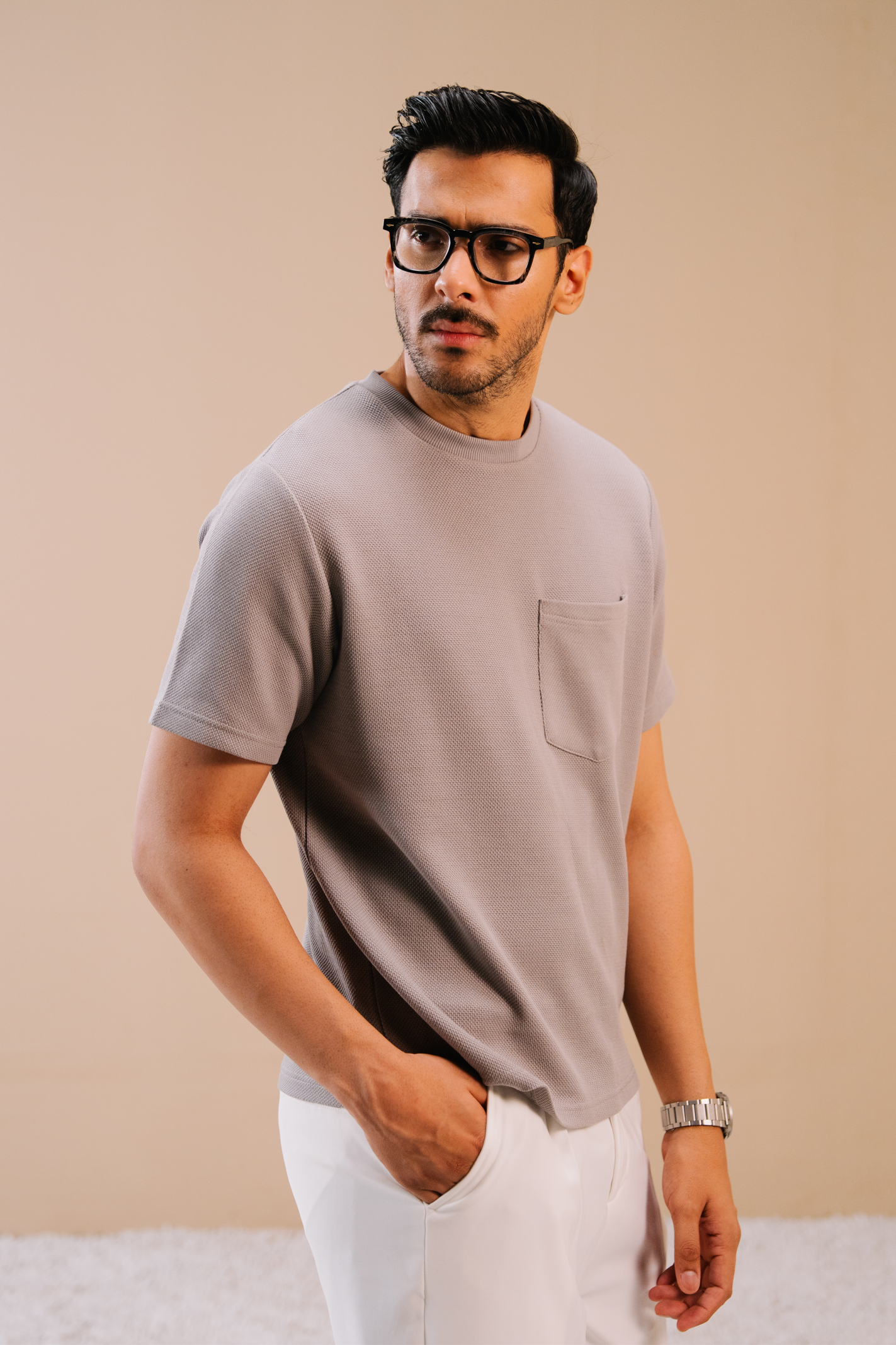 Textured Regular Fit T-Shirt – Grey Secondary image