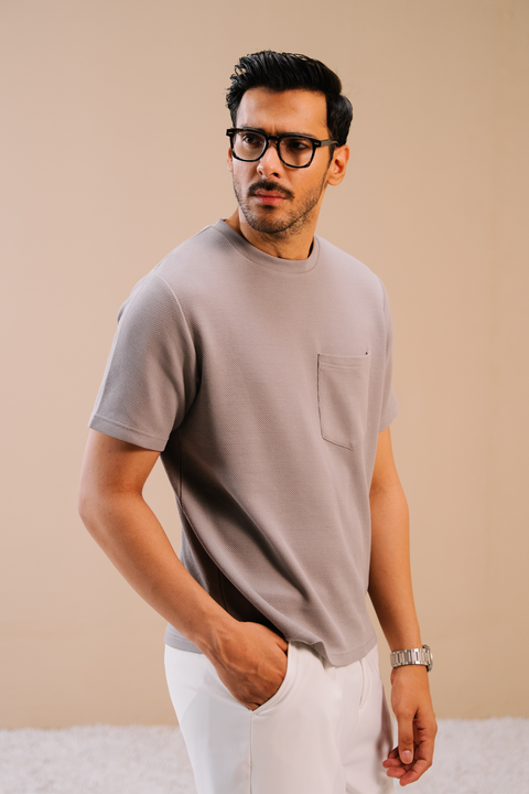 Textured Regular Fit Tee - Grey