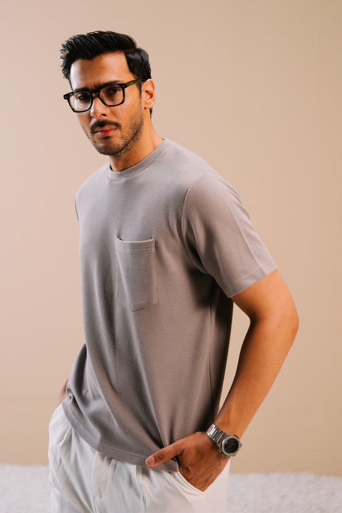 Textured Regular Fit Tee - Grey