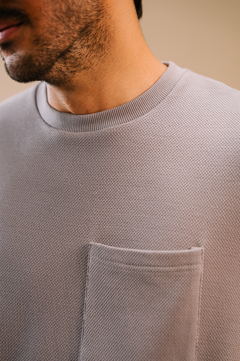 Textured Regular Fit Tee - Grey