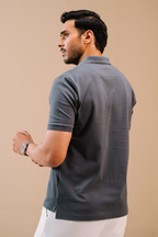 Textured Popcorn Polo Shirt – Greyish Blue