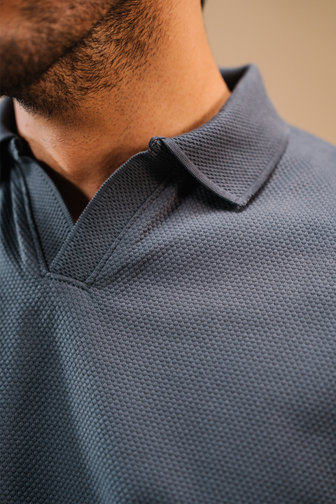 Textured Popcorn Polo Shirt - Greyish Blue
