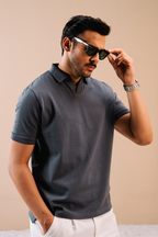 Textured Popcorn Polo Shirt – Greyish Blue