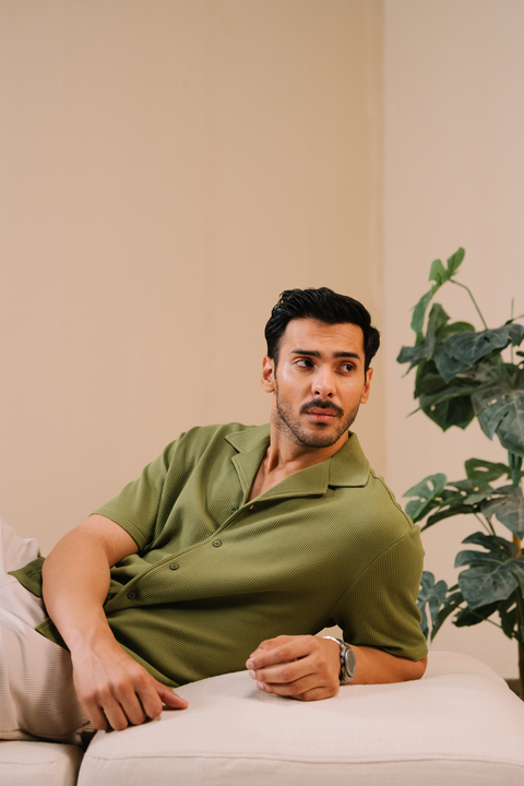 Boxy Fit Waffle Shirt - Mid Green