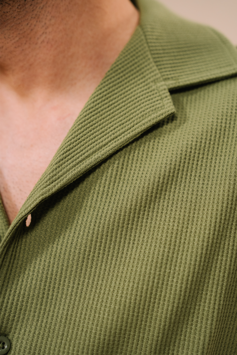Boxy Fit Waffle Shirt - Mid Green