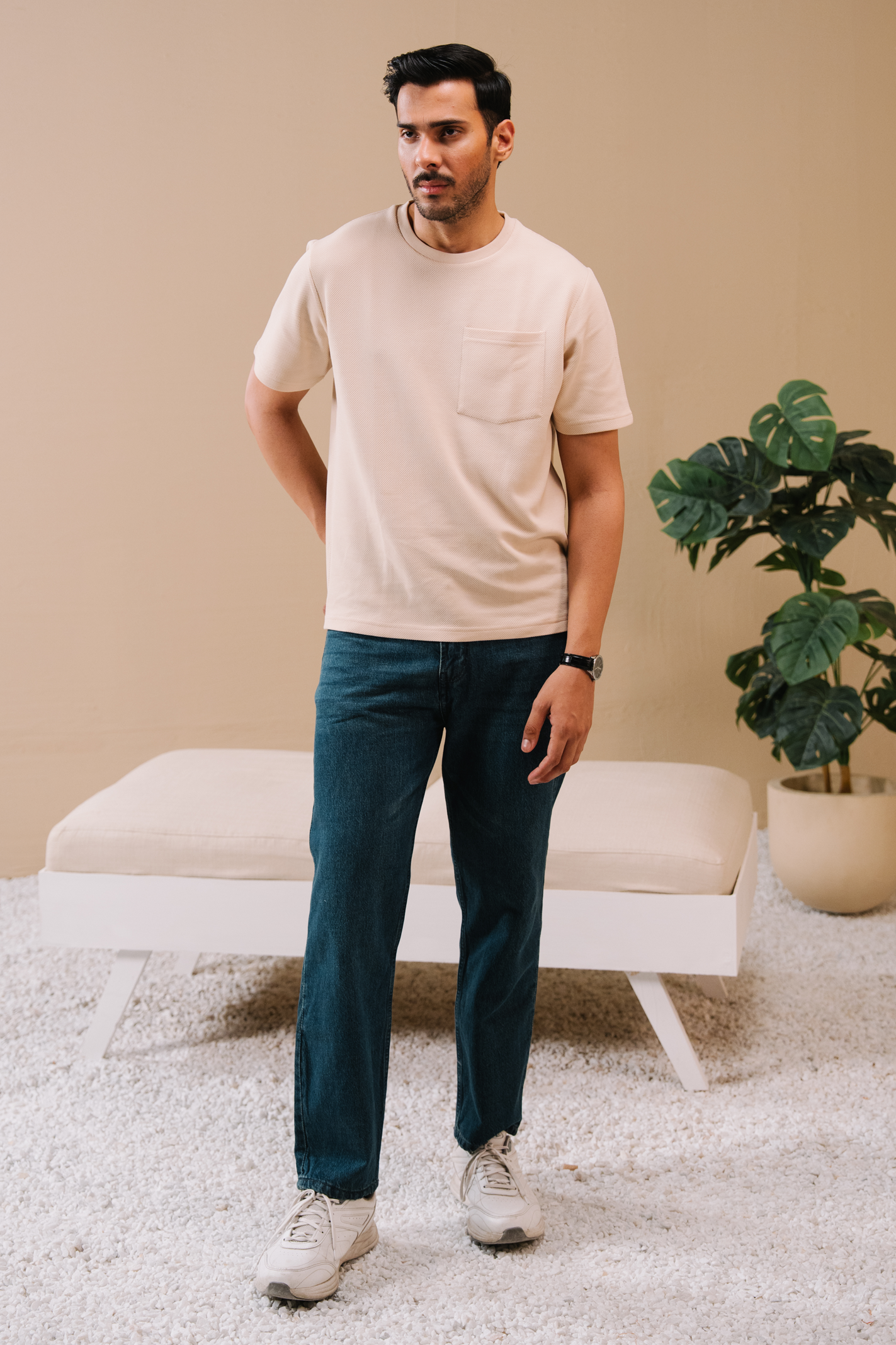 Textured Regular Fit T-Shirt – Off White Secondary image