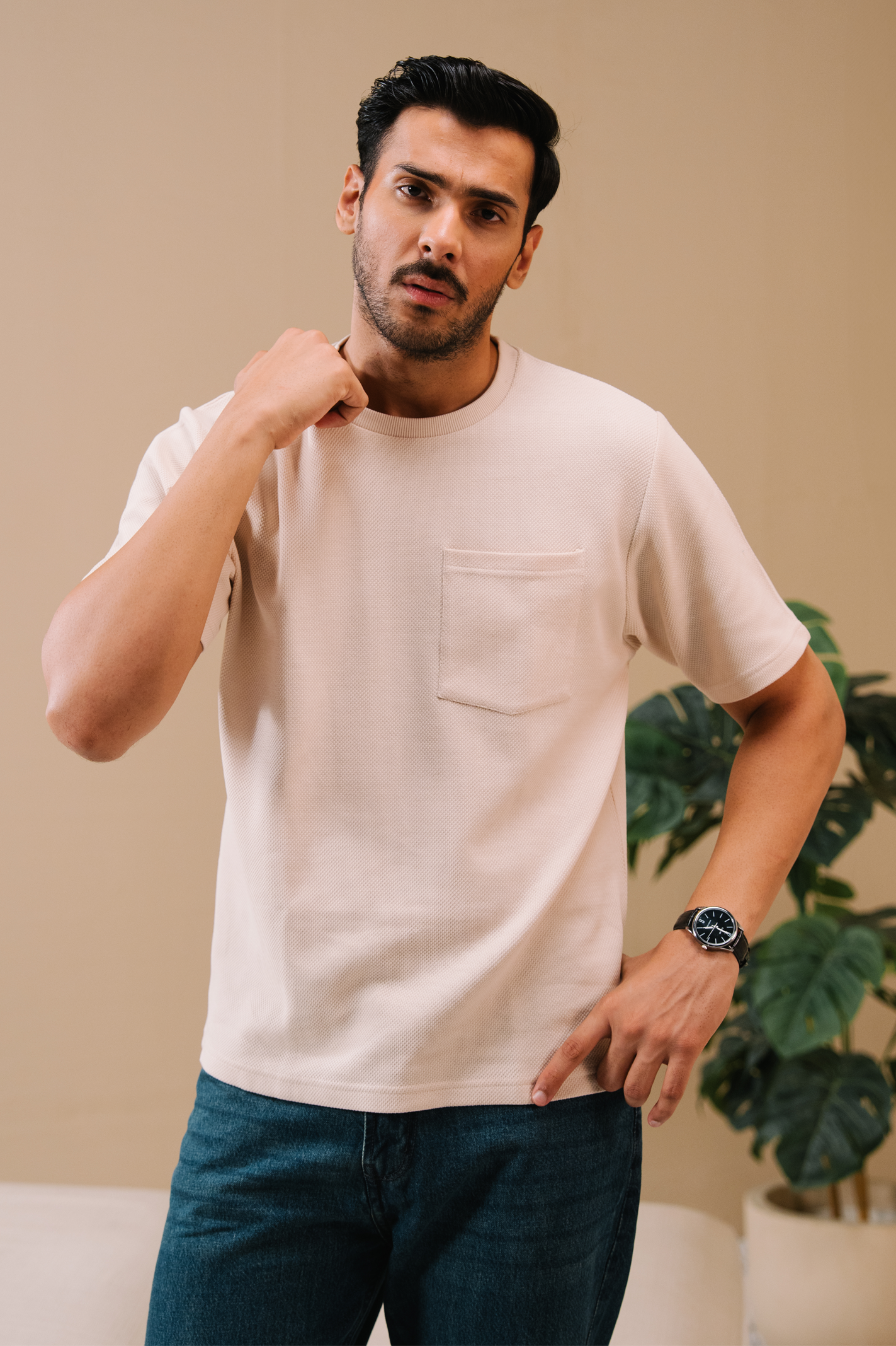 Textured Regular Fit T-Shirt – Off White Main image