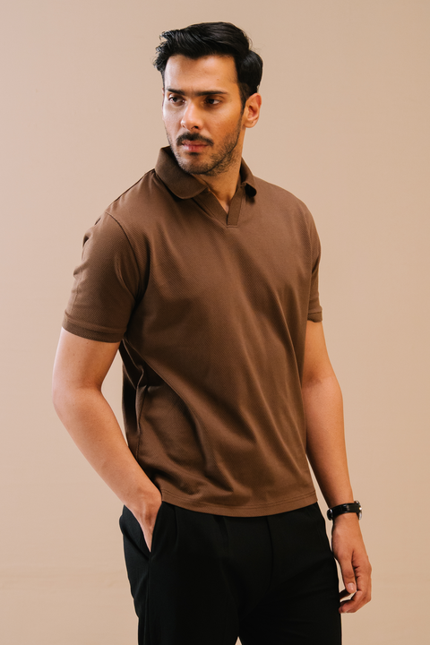Textured Popcorn Polo Shirt - Brown