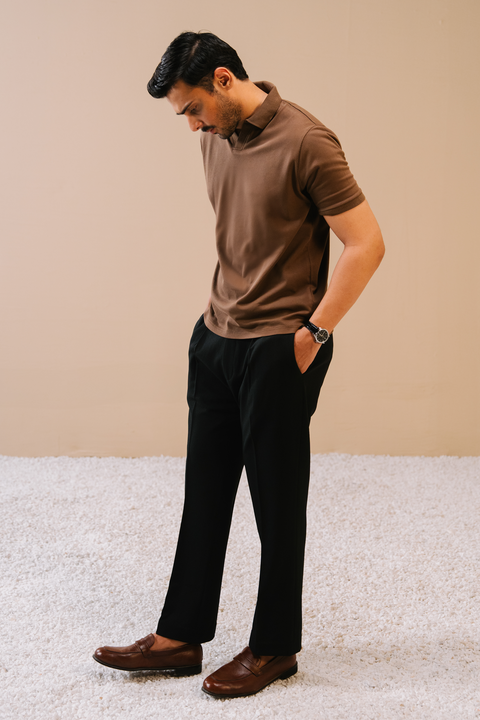 Textured Popcorn Polo Shirt - Brown
