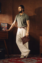 Textured Knitted Polo Shirt – Light Olive