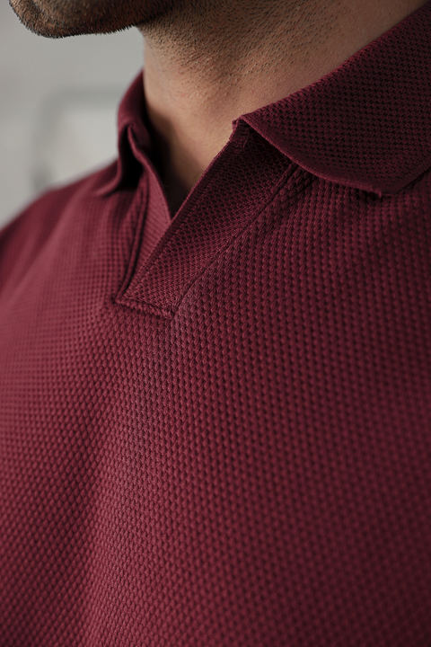 Textured Popcorn Polo - Maroon