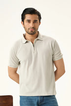 Waffle Zip Polo - Ash White