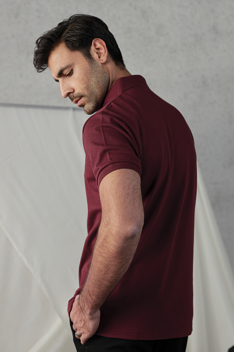 Textured Popcorn Polo - Maroon