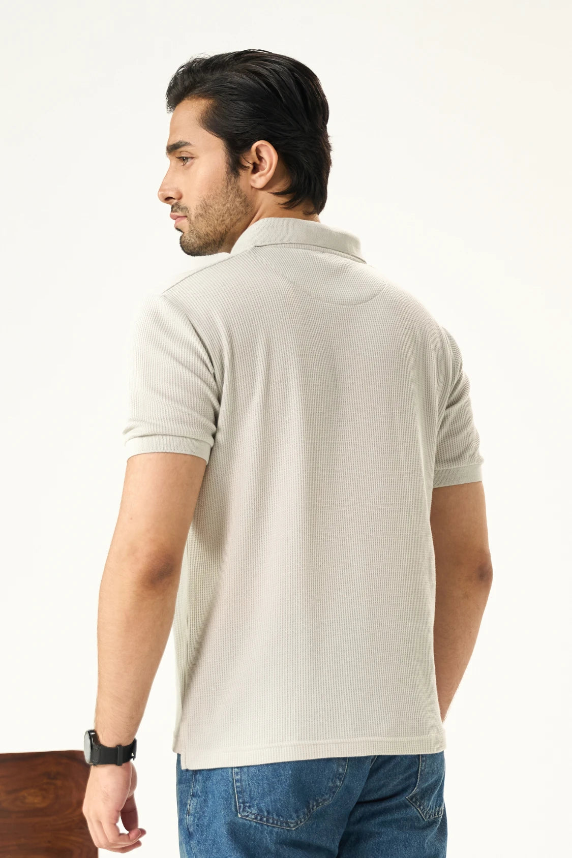 Waffle Zip Polo - Ash White