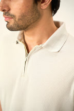 Waffle Zip Polo - Ash White