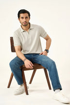 Waffle Zip Polo - Ash White