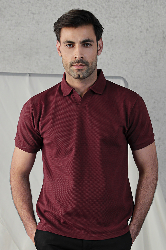 Textured Popcorn Polo Shirt – Maroon Main image