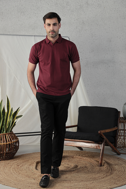 Textured Popcorn Polo - Maroon