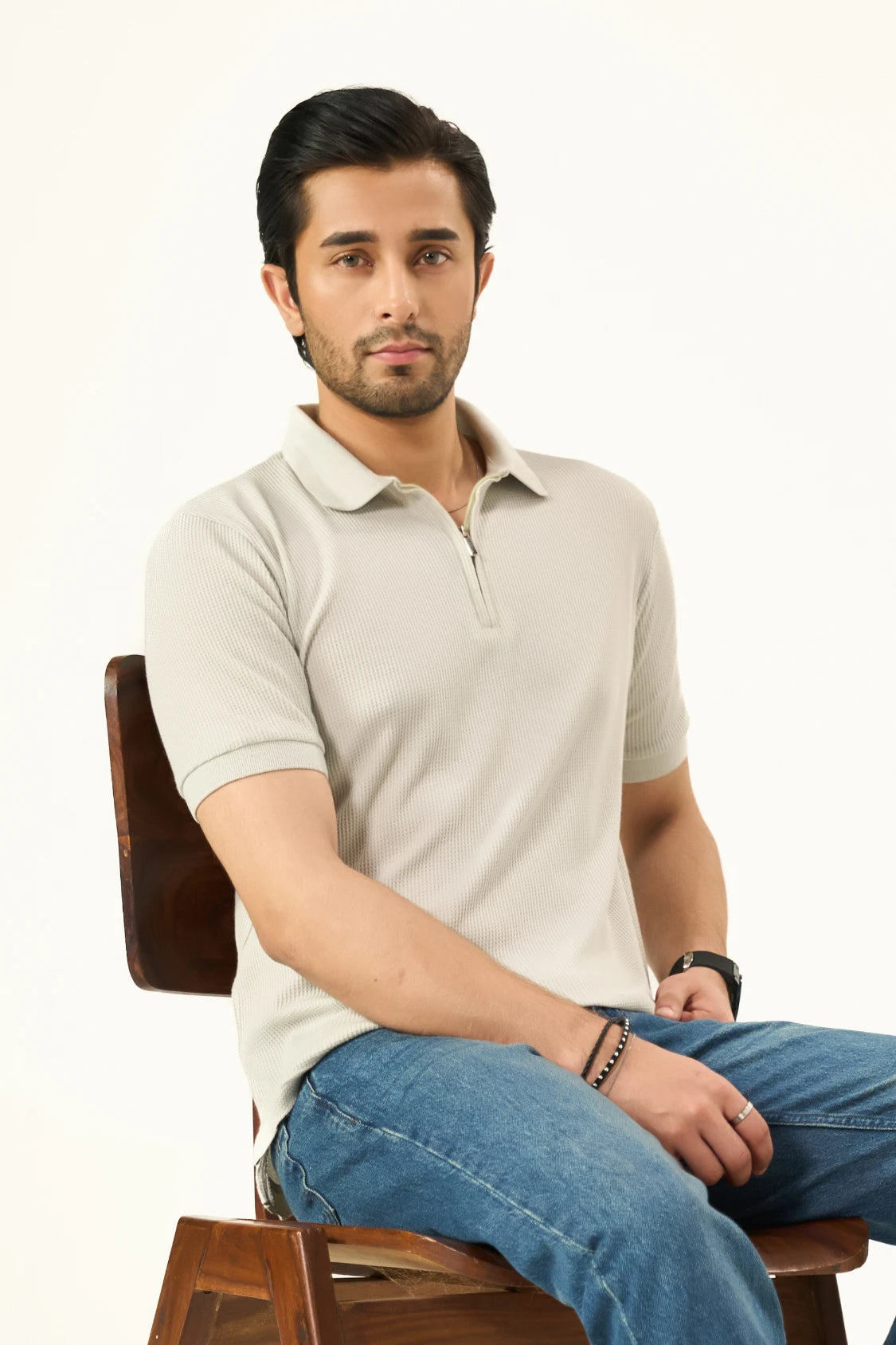 Waffle Zip Polo - Ash White Secondary image