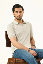 Waffle Zip Polo - Ash White