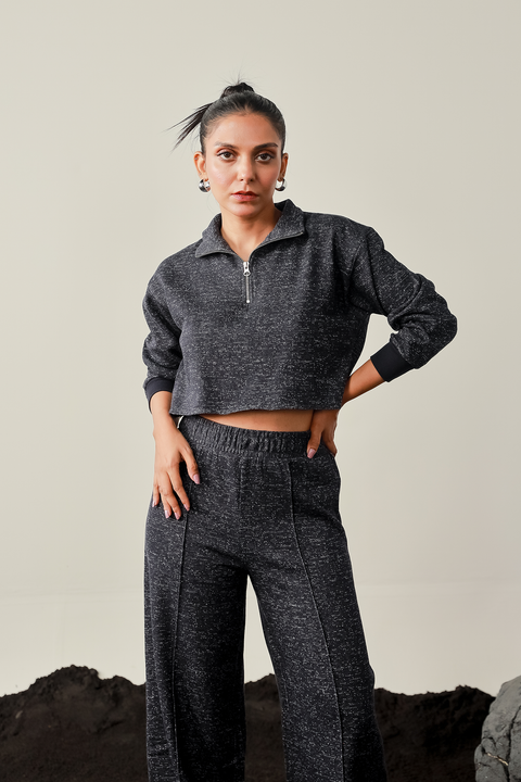 Women Zip up Cropped Set- Star Light