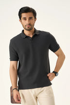 Diamond Texture Polo Shirt - Charcoal