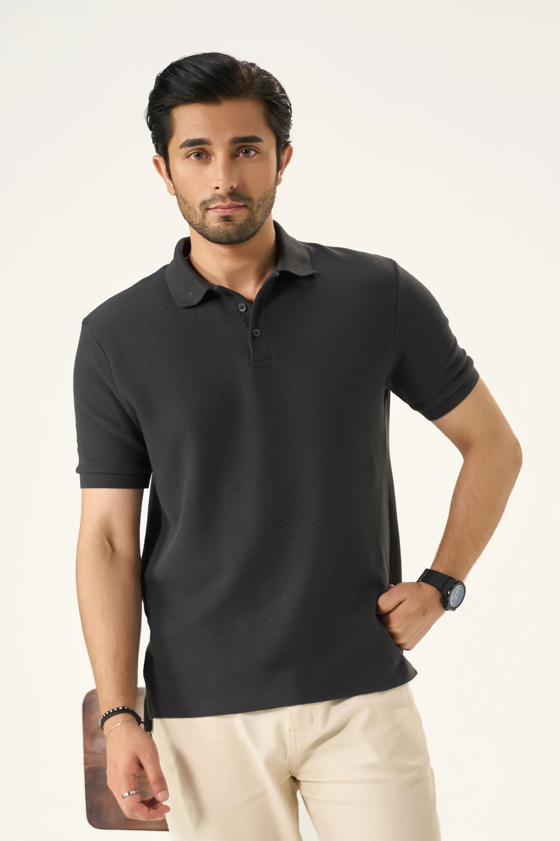 Diamond Texture Polo Shirt - Charcoal