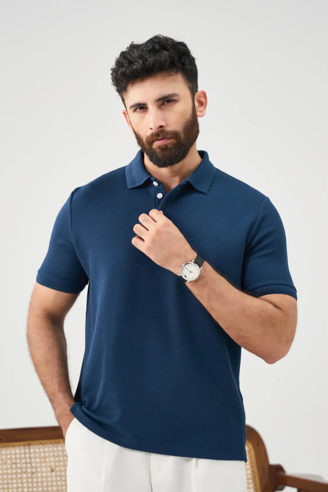 Diamond Texture Polo Shirt - Teal Blue Main image