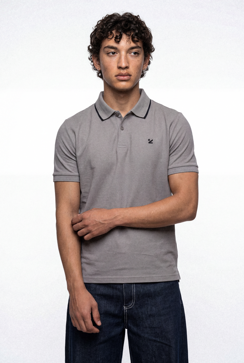 Pique Texture Polo Shirt – Grey