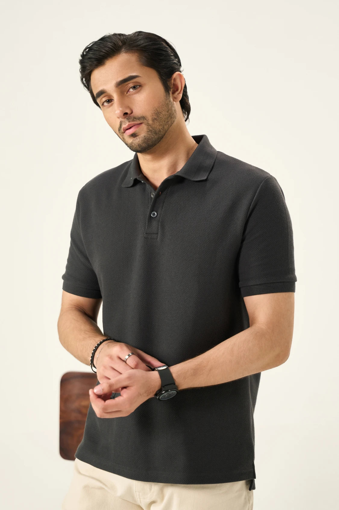 Diamond Texture Polo Shirt - Charcoal Secondary image