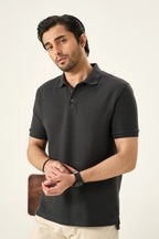 Diamond Texture Polo Shirt - Charcoal