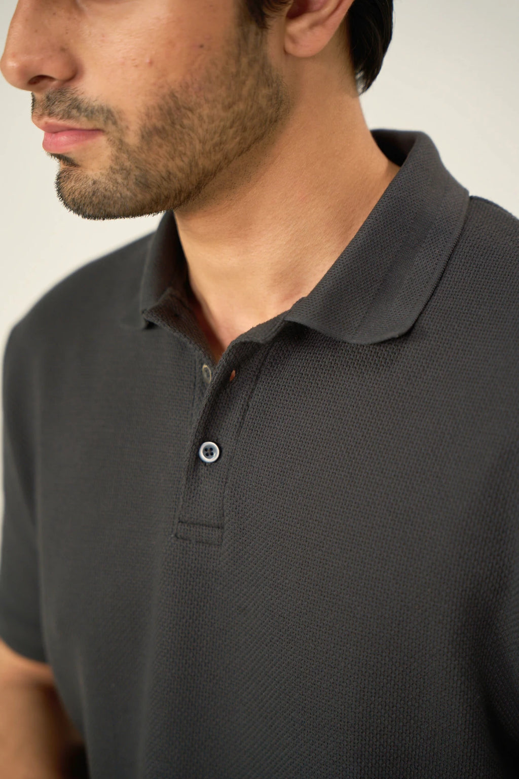 Diamond Texture Polo Shirt - Charcoal