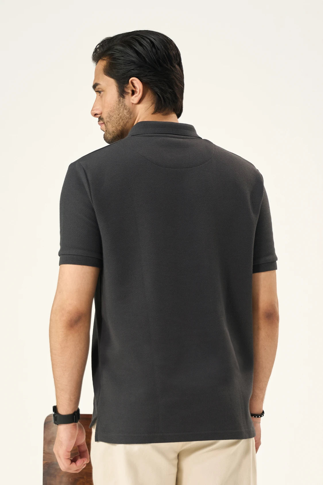Diamond Texture Polo Shirt - Charcoal