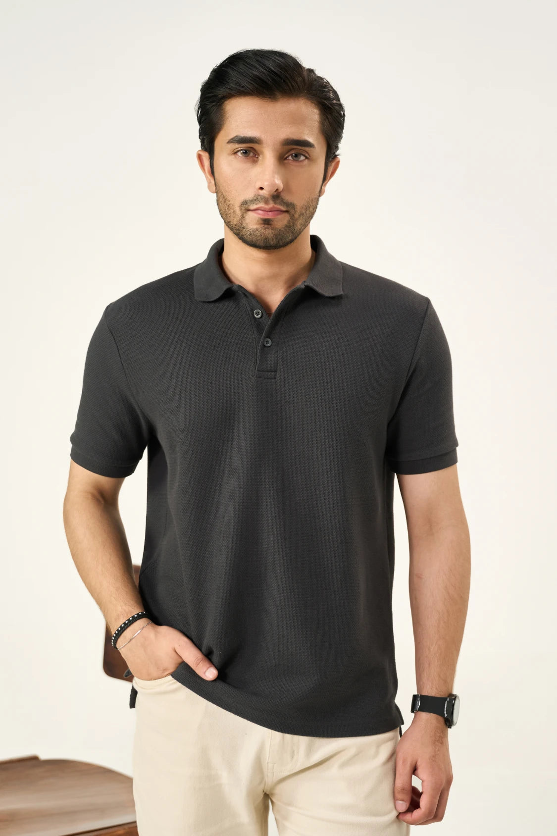 Diamond Texture Polo Shirt - Charcoal Main image