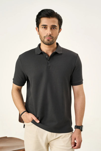 Diamond Texture Polo Shirt - Charcoal