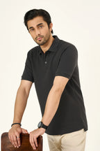 Diamond Texture Polo Shirt - Charcoal