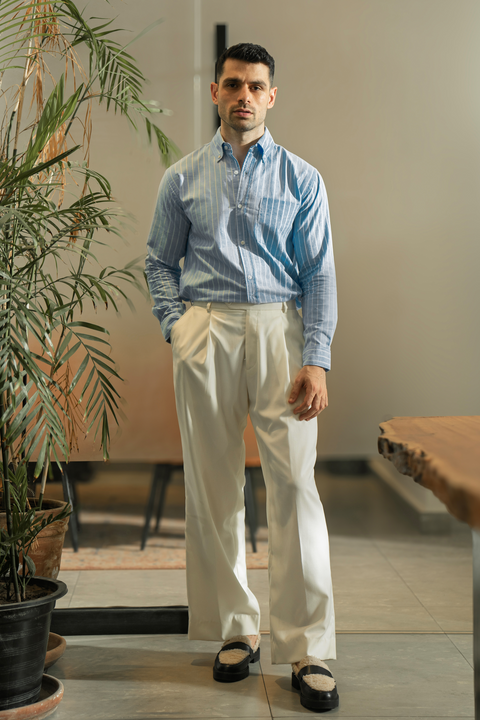 Cotton Stripe Button-down Shirt - Blue and White Stripes