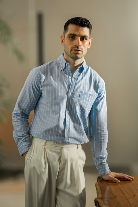 Cotton Stripe Button-down Shirt - Blue and White Stripes