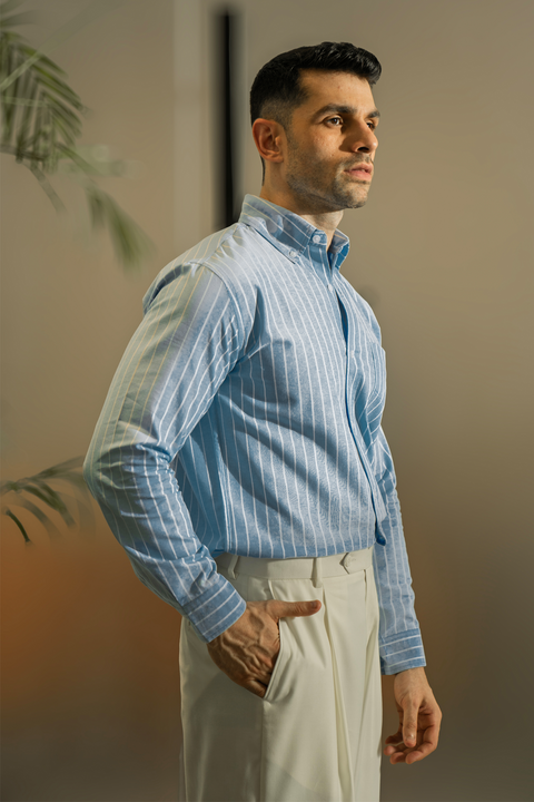 Cotton Stripe Button-down Shirt - Blue and White Stripes