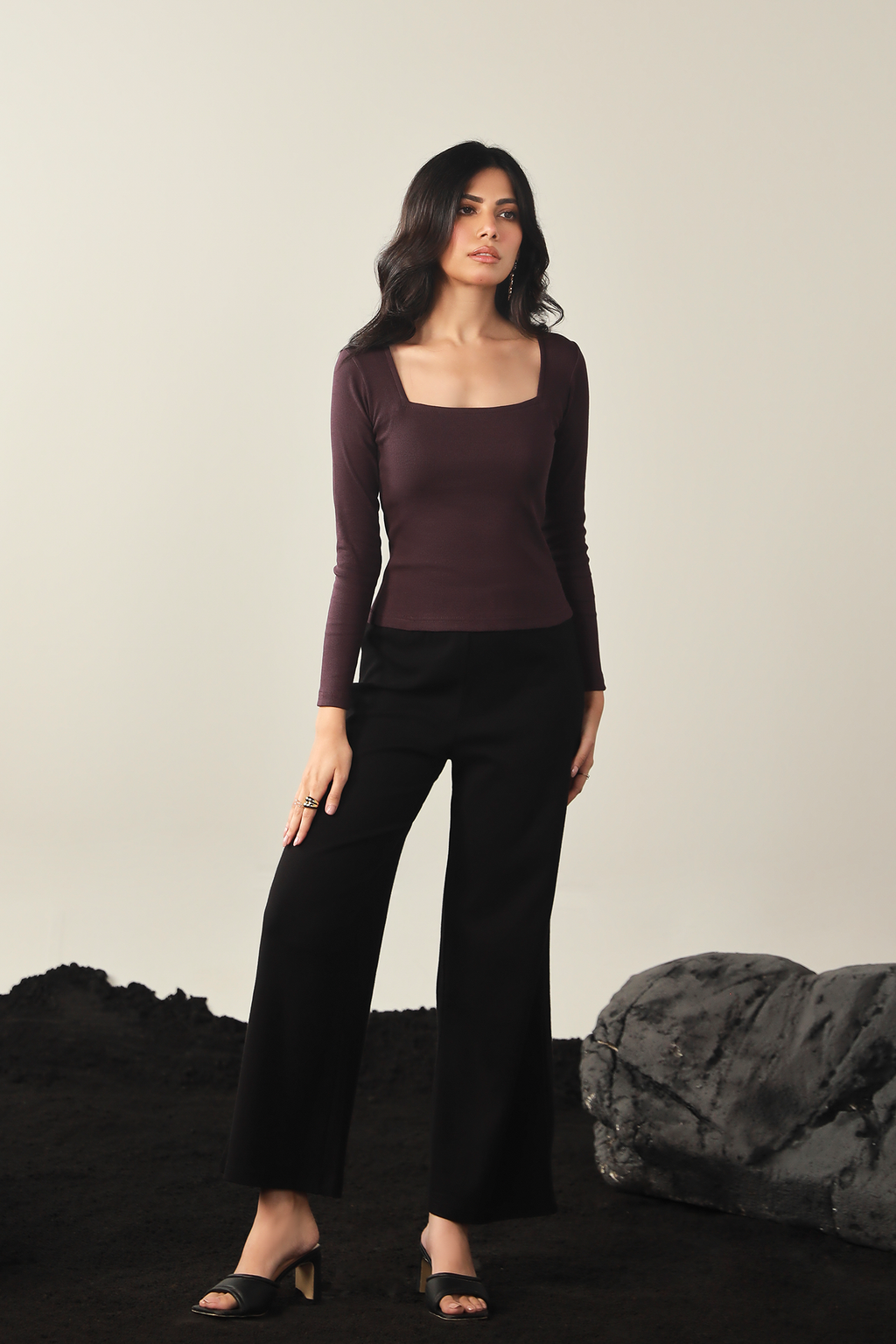 Square Neck Ribbed Top - Plum