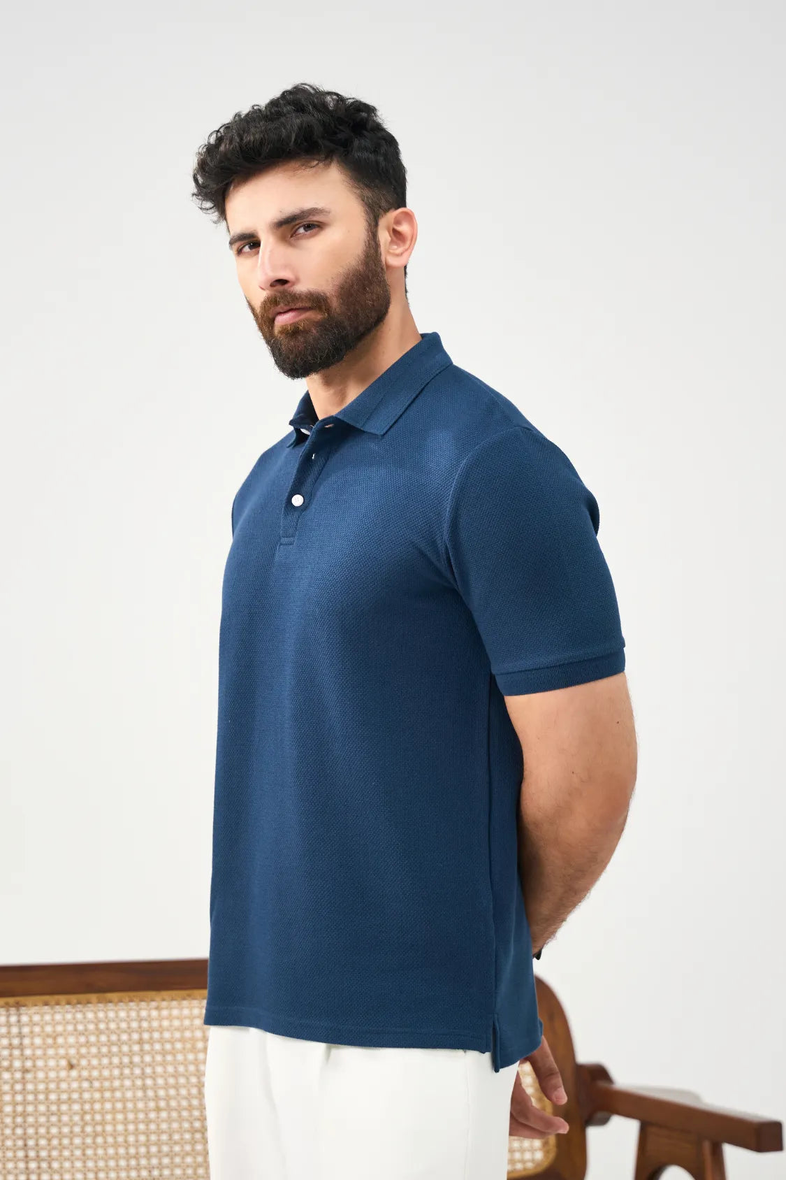 Diamond Texture Polo Shirt - Teal Blue