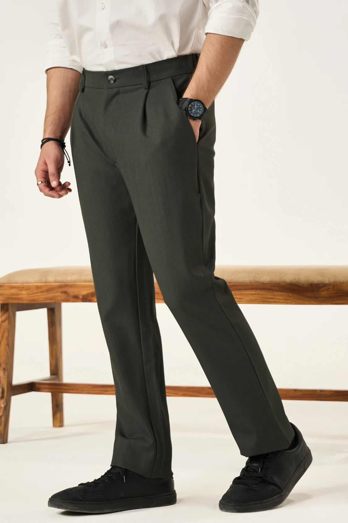 Tailored Pleated Pants - Greenish Grey Main image
