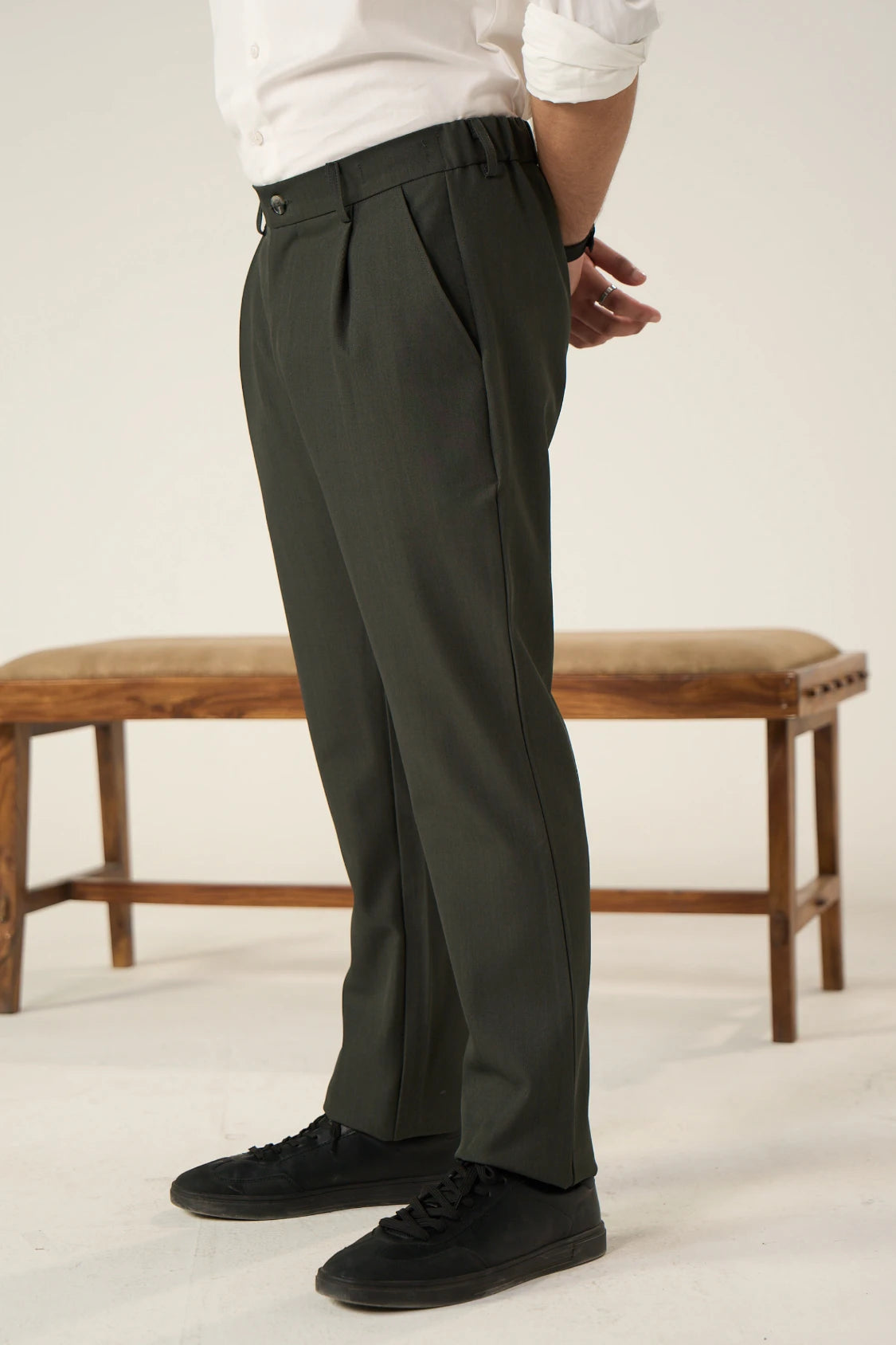 Tailored Pleated Pants - Greenish Grey Secondary image