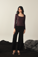 Square Neck Ribbed Top - Plum