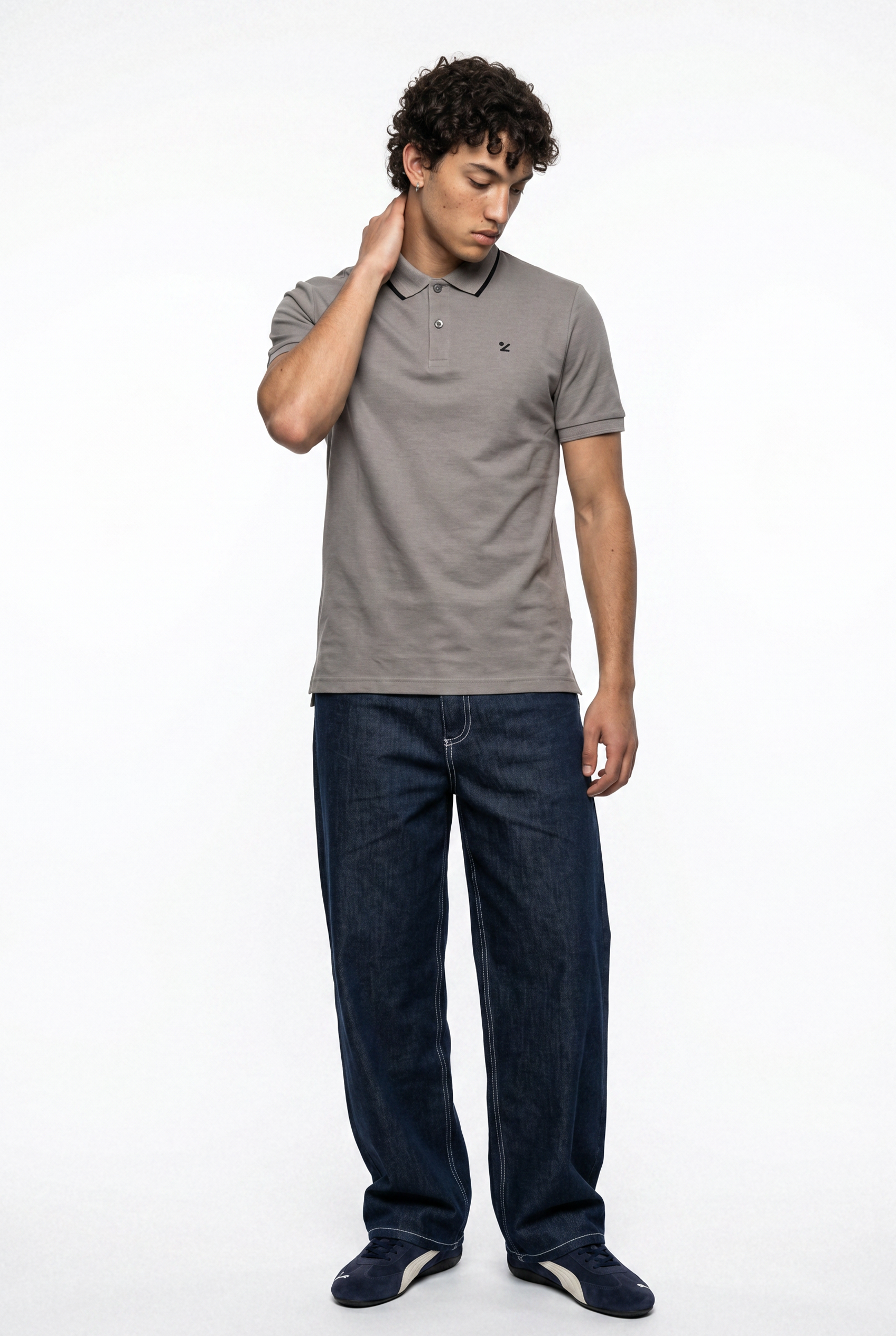 Pique Texture Polo Shirt – Grey