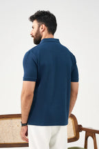 Diamond Texture Polo Shirt - Teal Blue