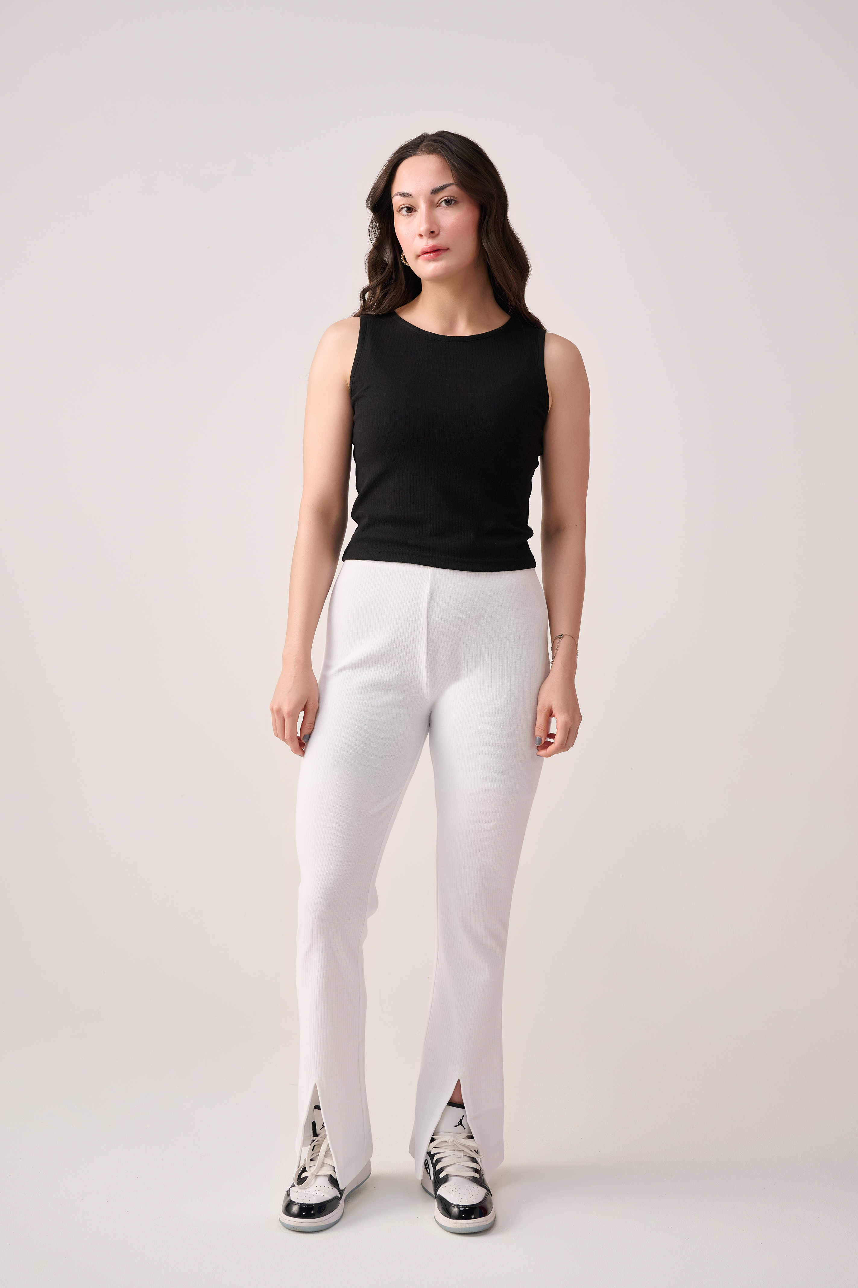 White slits pants for women