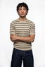 Men Soft Knit Stripe Tee - Cream and Green