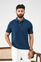 Diamond Texture Polo Shirt - Teal Blue
